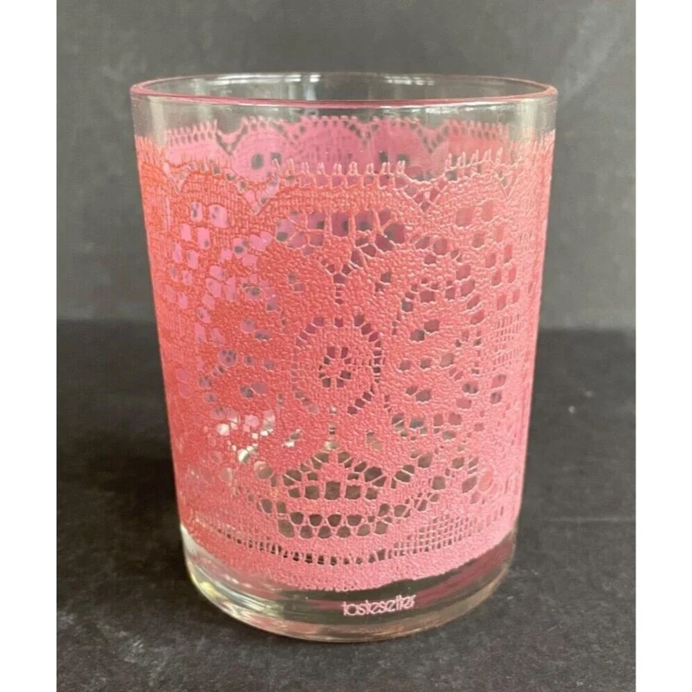 Set of 6 MCM Barware Highball Glasses Pink Lace TasteSetter Vintage Retro RARE